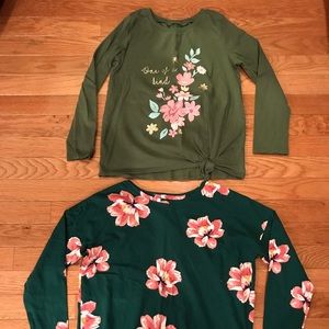 Girls Size 10/12 Green & Pink Long Sleeve Shirts